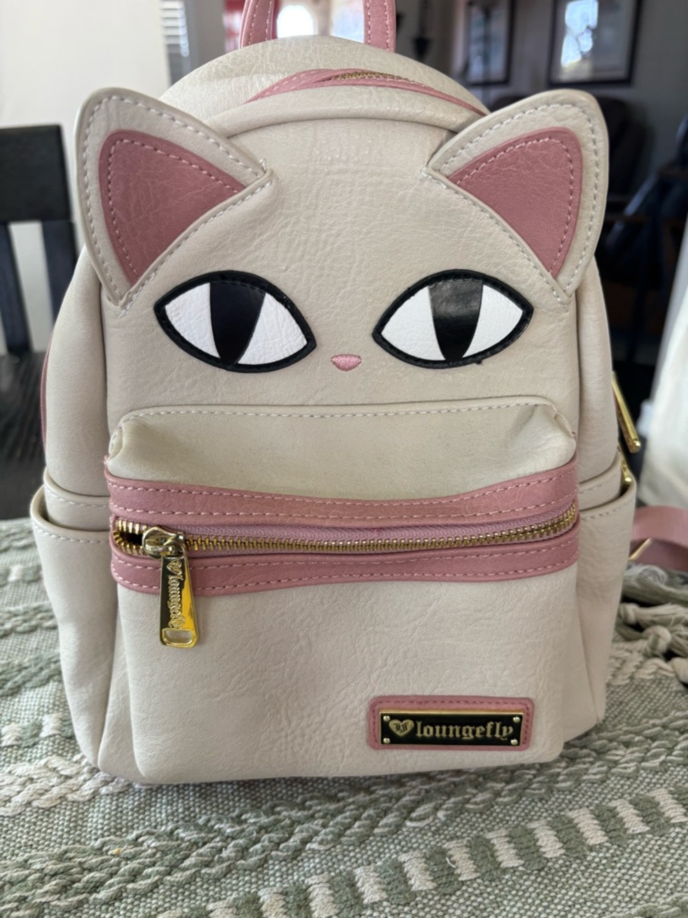 RETIRED Loungefly Cream and Pink Cat Mini Backpack with Gold Hardware